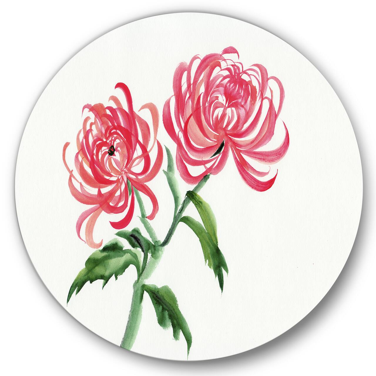 Designart - Vintage Purple Chrysanthemum Flower - Traditional Metal Circle Wall Art